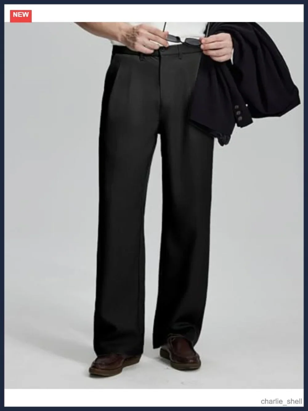 Men's Pleated Wide Leg Dress Pants Adjustable Waist Casual Trousers
